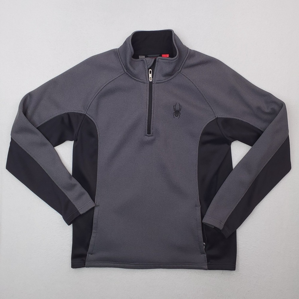 Spyder Jacket Mens Large Gray Black Frontier Quarter Zip Pullover Fleece Outdoor